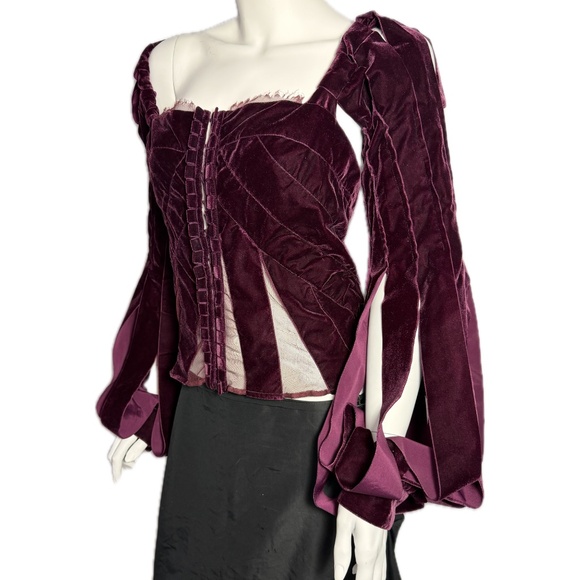 TOM FORD YSL 2002 Burgundy Velvet Corset Bustier Lace Runway Top 42 10 NWT - Picture 11 of 16
